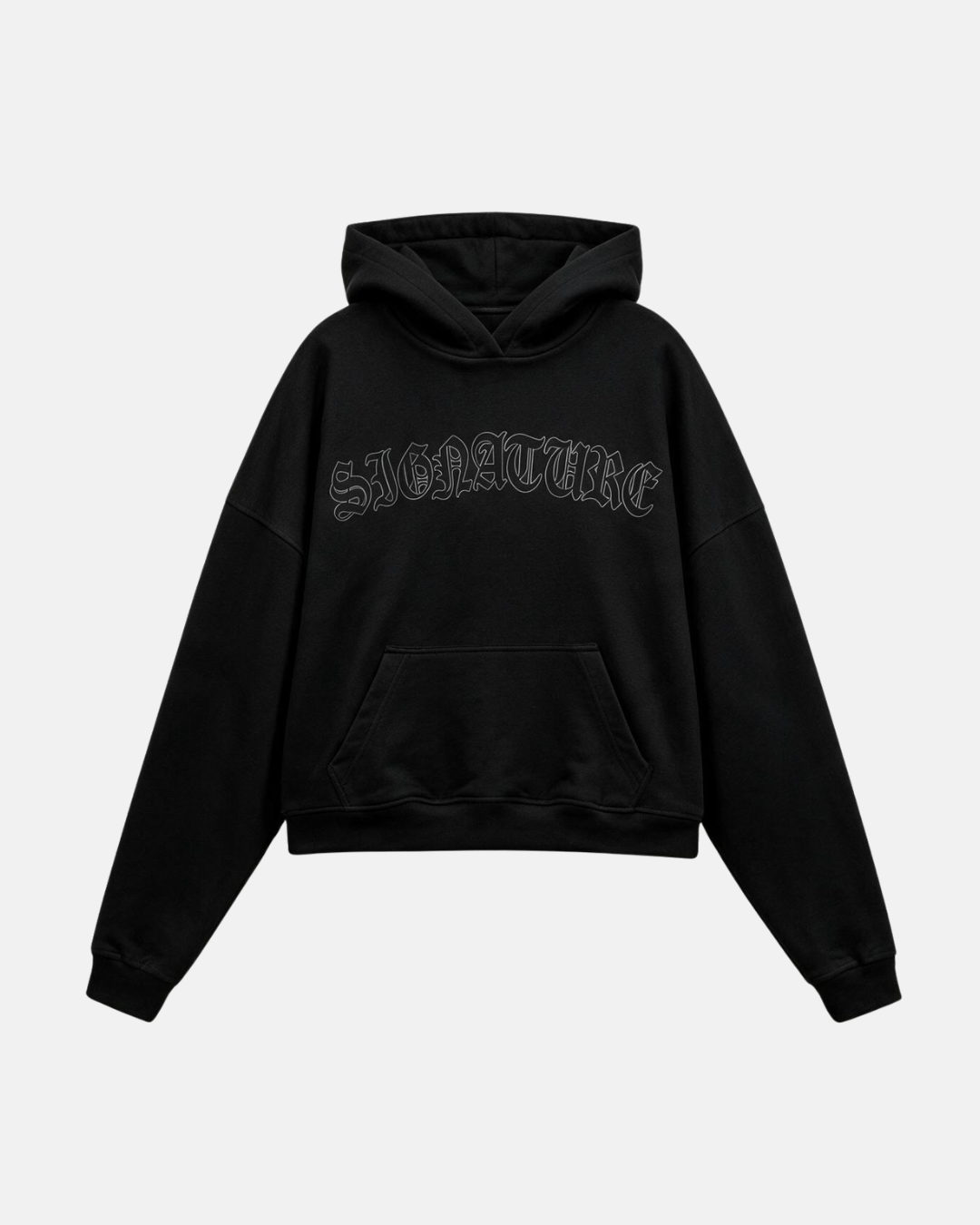 Signature Arc Boxy Hoodie Black Tonal
