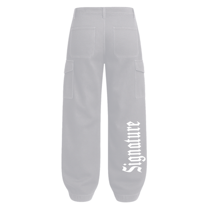 GREY CARGO PANTS WITH SIGNATURE