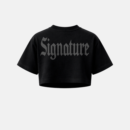 Line Signature Back Gothic Crop Top Negro