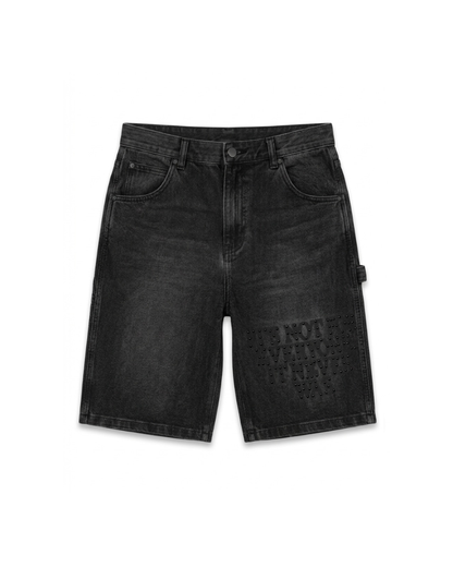 "IT'S NOT FOR EVERYONE" JORTS WASHED BLACK — TONO A TONO