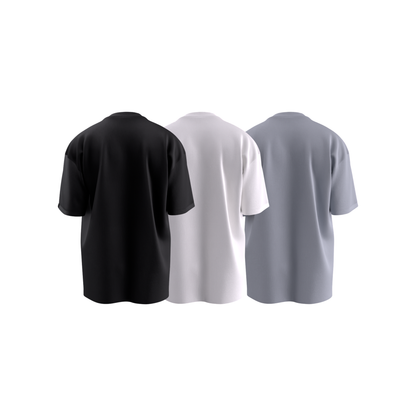 Camiseta Regular Fit Pack x3 Negro-Hueso-Gris