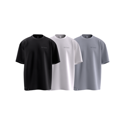 Camiseta Regular Fit Pack x3 Negro-Hueso-Gris